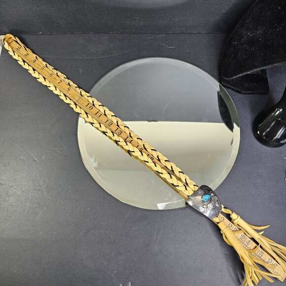 Navajo Turquoise Sterling Silver Bolo Tie With Beaded Leather Native American US - Picture 12 of 15